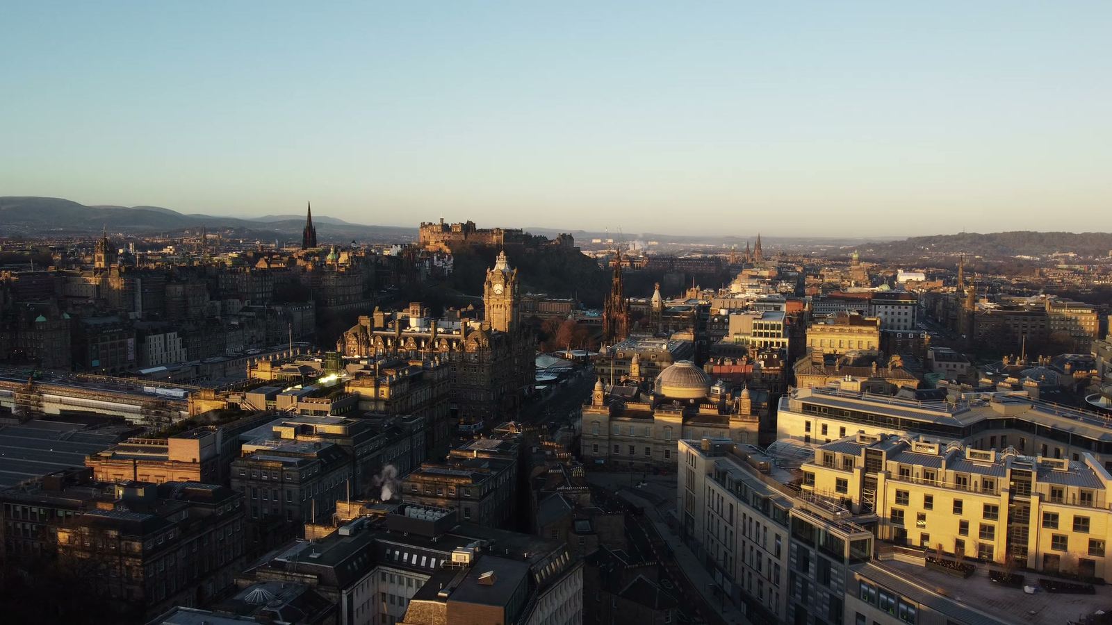 Princes Street and the rooftops of Edinburgh from the air